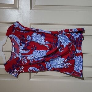 New York & Company Red and Blue Floral Top